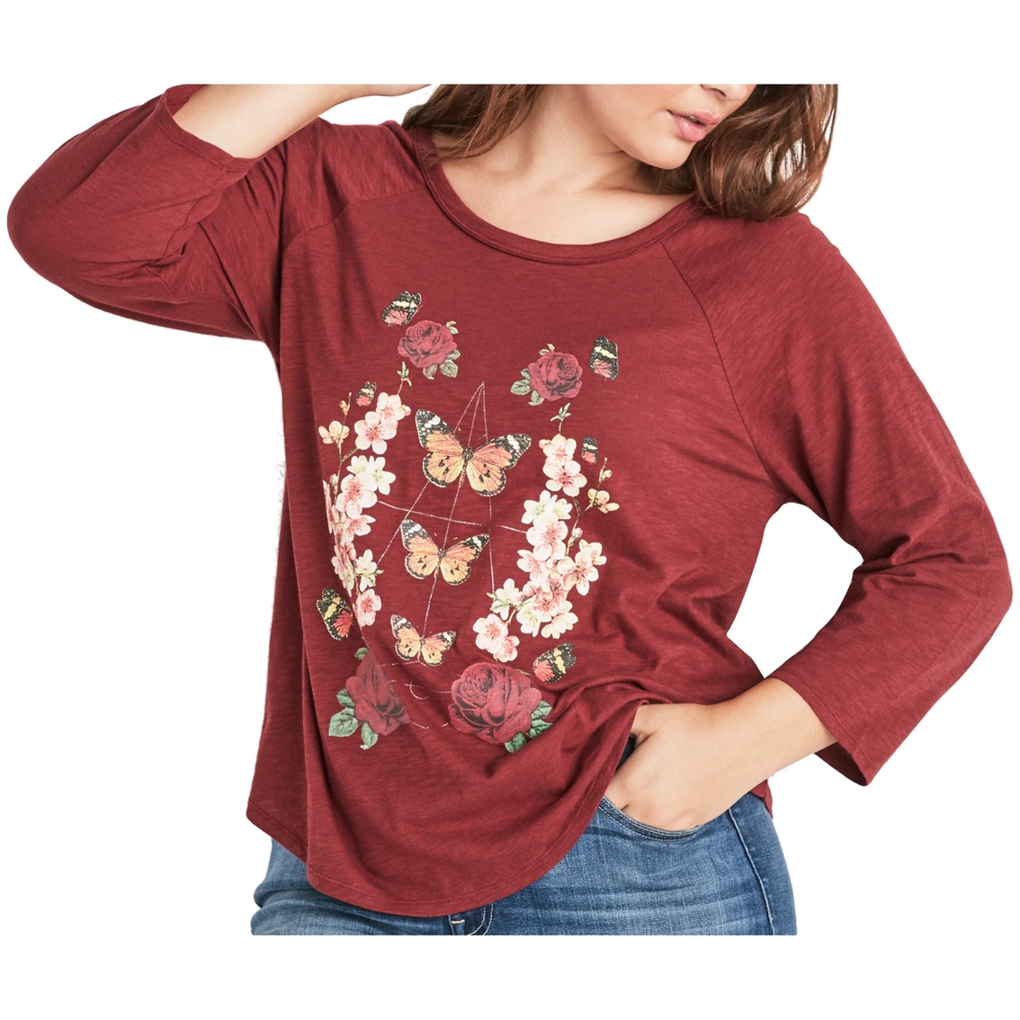 Lucky Brand Plus Size Butterfly Floral Print Tee, Tops, Clothing &  Accessories