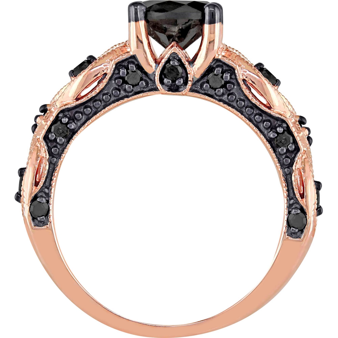 Diamore 1 3/8 CTW Black Diamond Vintage Bridal Set in 10K Rose Gold - Image 3 of 4