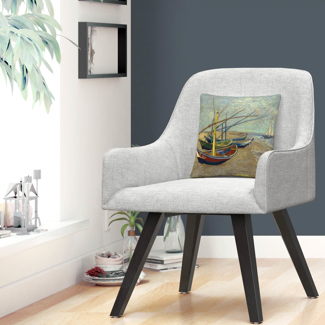 Trademark Fine Art Vincent van Gogh Fishing Boats on the Beach Throw Pillow - Image 3 of 3
