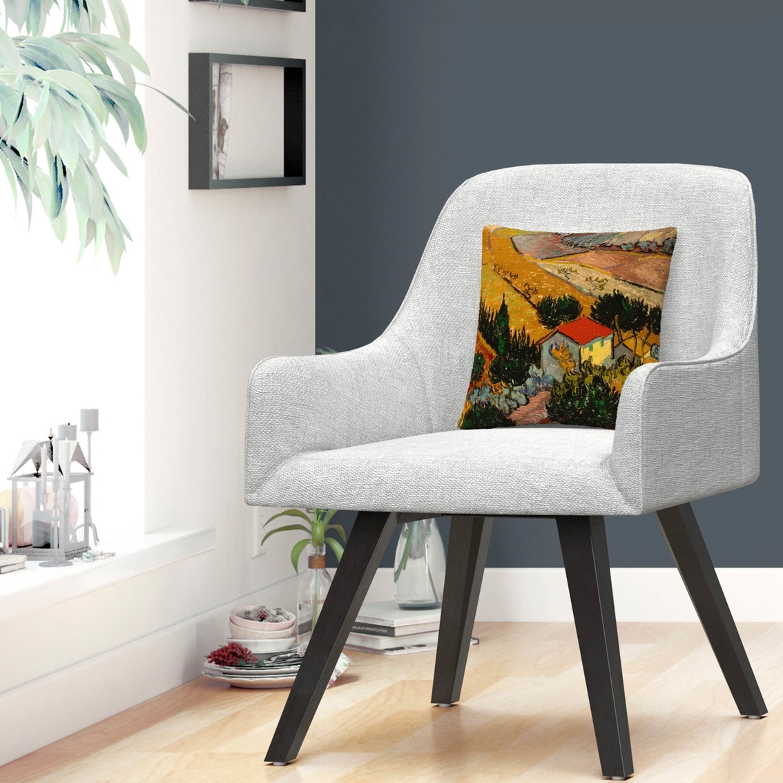Trademark Fine Art Vincent van Gogh Landscape with House Decorative Throw Pillow - Image 3 of 3