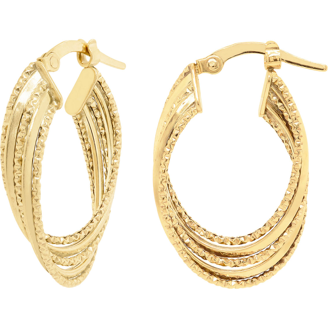 Kooljewelry 10k Yellow Gold Texture Finish Oval Hoop Earrings