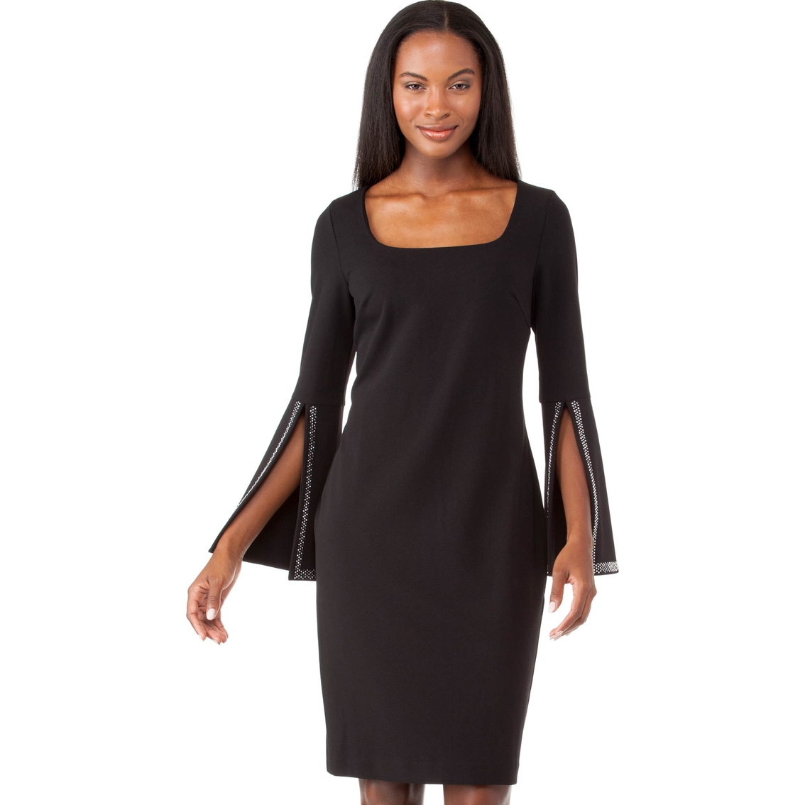 Calvin Klein Solid Sheath Dress With Embellished Split Sleeves | Dresses |  Clothing & Accessories | Shop The Exchange