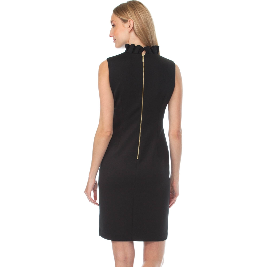 Calvin Klein Solid Sheath With Ruffle Collar Dress | Dresses 