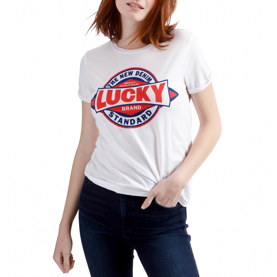 Lucky Brand Vintage Logo Crew Tee, Tops