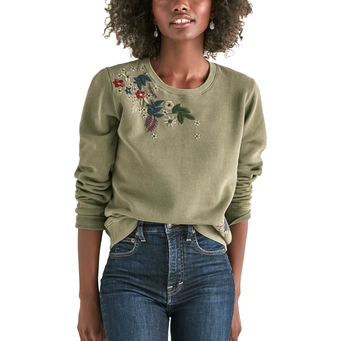 Lucky Brand Womens Plus Size Allover Embroidered Flowers Sweatshirt 