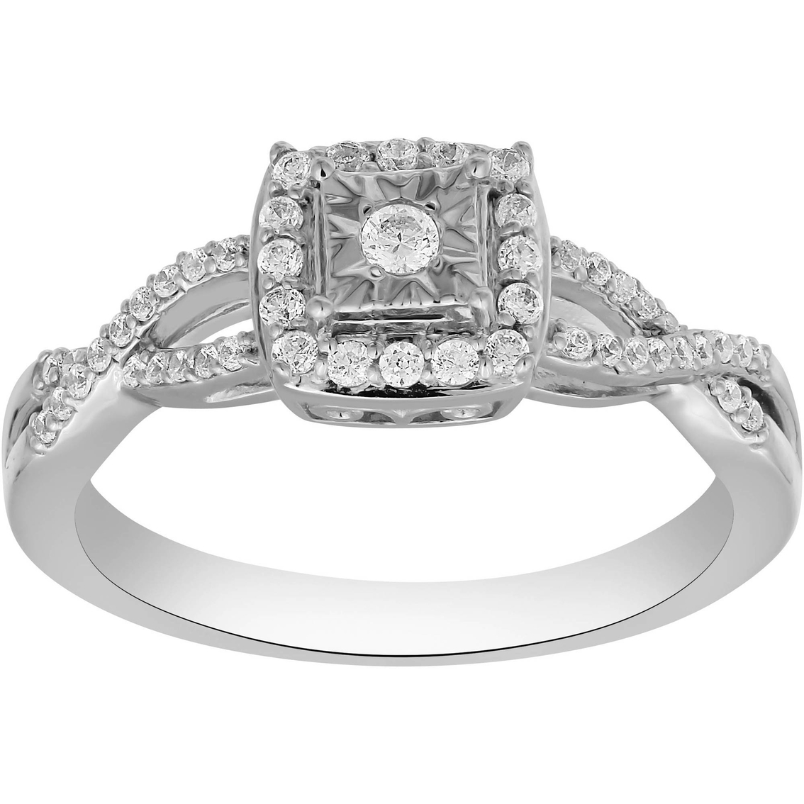 Sterling Silver 1/4 Ctw Miracle Plate Cushion Halo Ring | Diamond ...
