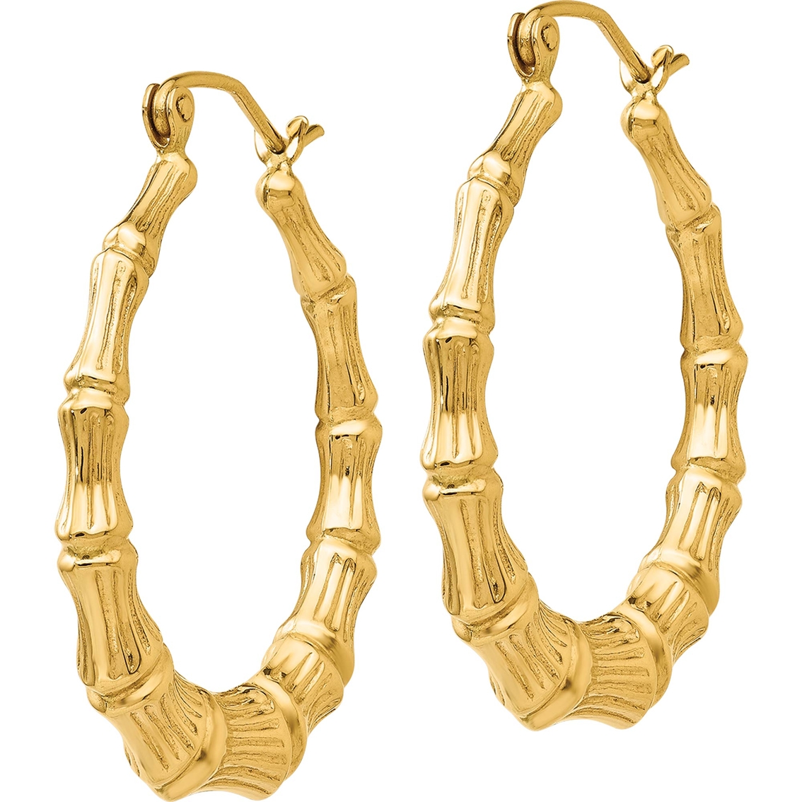 14K Polished Bamboo Hoop Earrings - Image 2 of 2