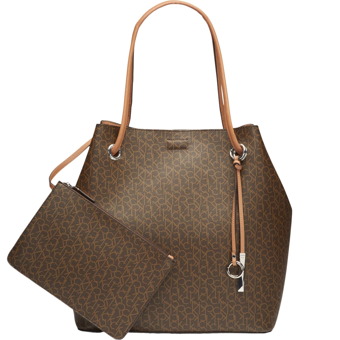 Calvin Klein Signature Gabrianna Large Tote Brown Khaki Handbag | Totes ...