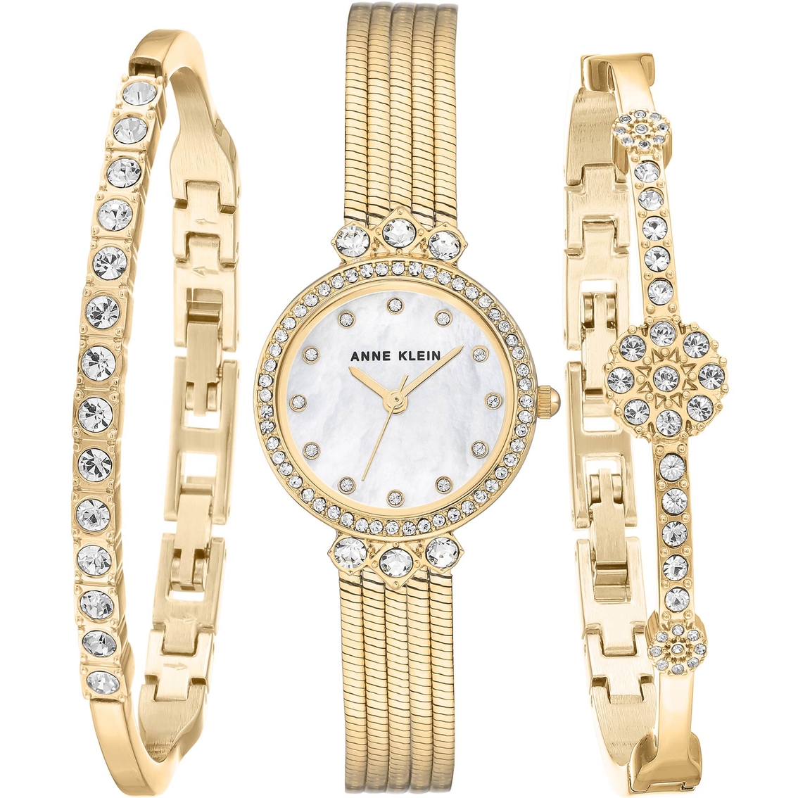 Anne Klein Women's Crystal Accented Chain Bracelet Watch And Bangle Set