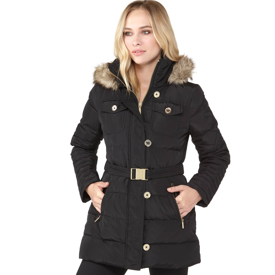 Michael Kors Mid Faux Fur Hooded Jacket With Belt | Coats | Clothing ...