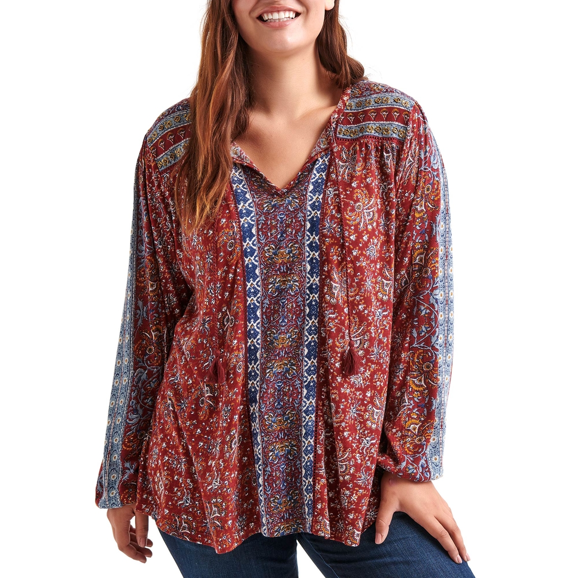 Lucky Brand Plus Size Printed Peasant Blouse With Beads, Tops, Clothing &  Accessories