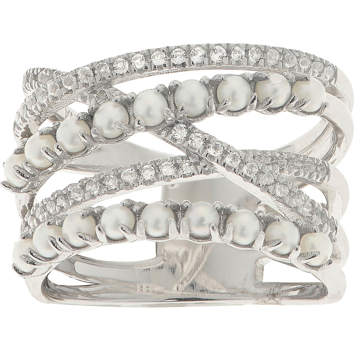 Imperial Sterling Silver Cultured Pearl And White Topaz Ring | Gemstone ...