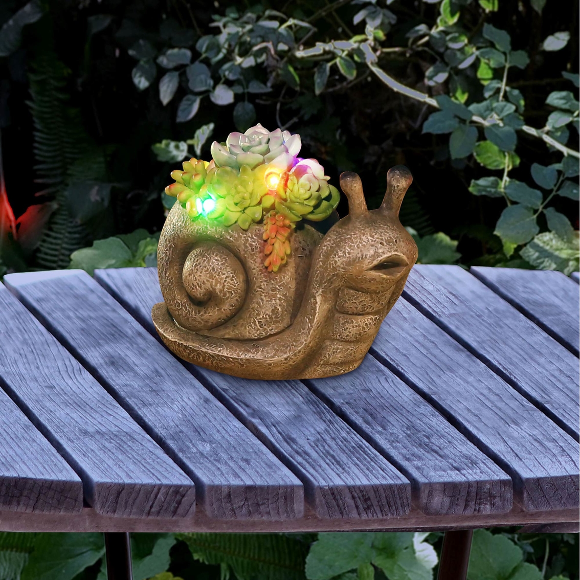 Alpine Solar Succulents Snail Statue with LED Lights - Image 3 of 3