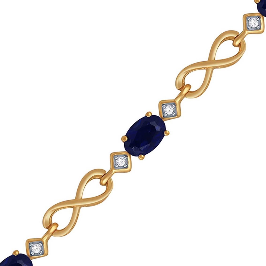 14K Yellow Gold Over Sterling Silver Blue Sapphire and Lab White Sapphire Bracelet - Image 2 of 2