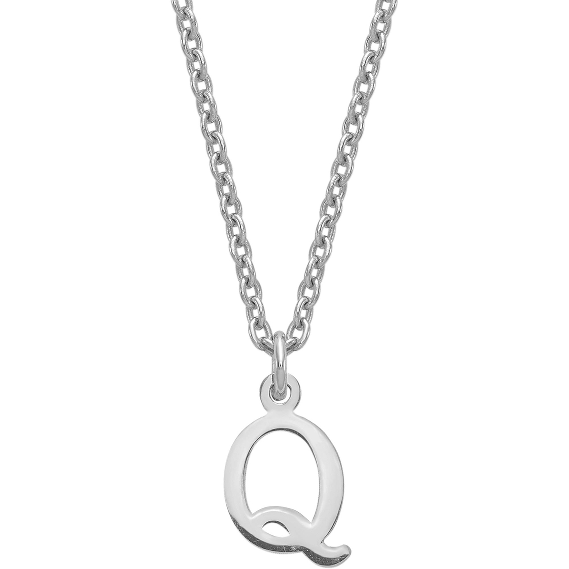 Sterling Silver One Sided Initial Letter Q Necklace