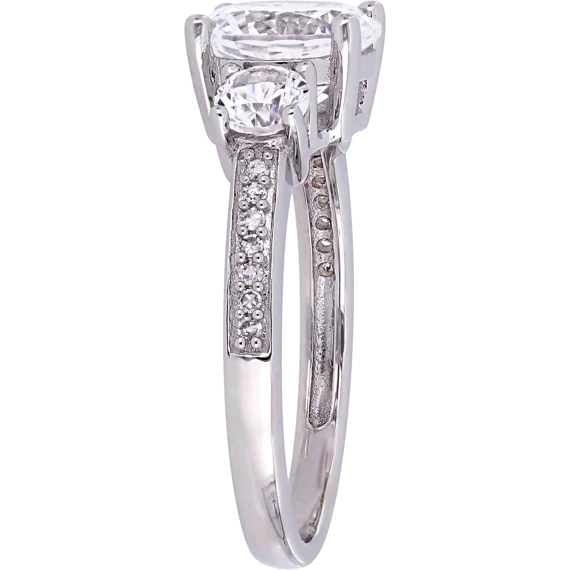 Sofia B. Created White Sapphire and Diamond-Accent 3-Stone Ring in 10K White Gold - Image 3 of 4