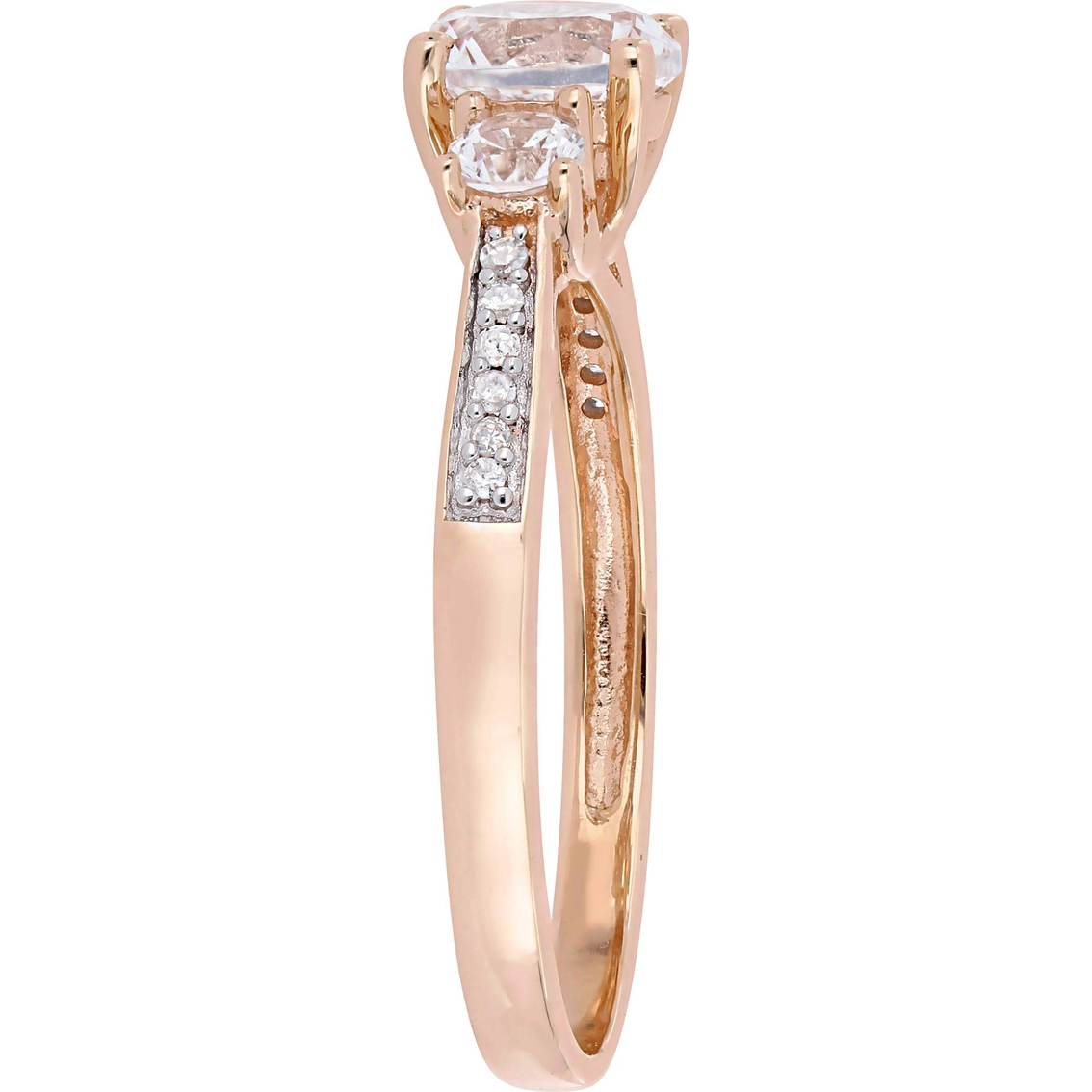 Sofia B. 10K Rose Gold Created White Sapphire and Diamond Accent 3 Stone Ring - Image 2 of 4