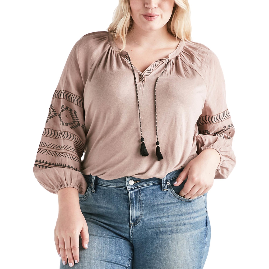 Lucky Brand Plus Size Embroidered Print Peasant Top, Tops, Clothing &  Accessories