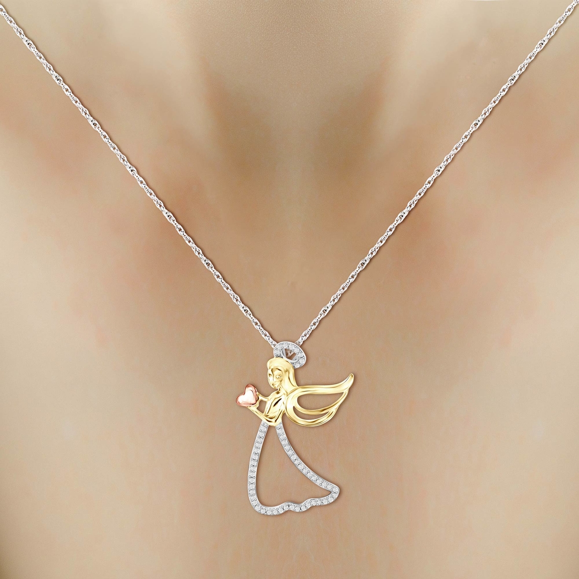 She Shines 14K Tricolor Gold Over Sterling Silver 1/7 CTW Diamond Angel Pendant - Image 2 of 2