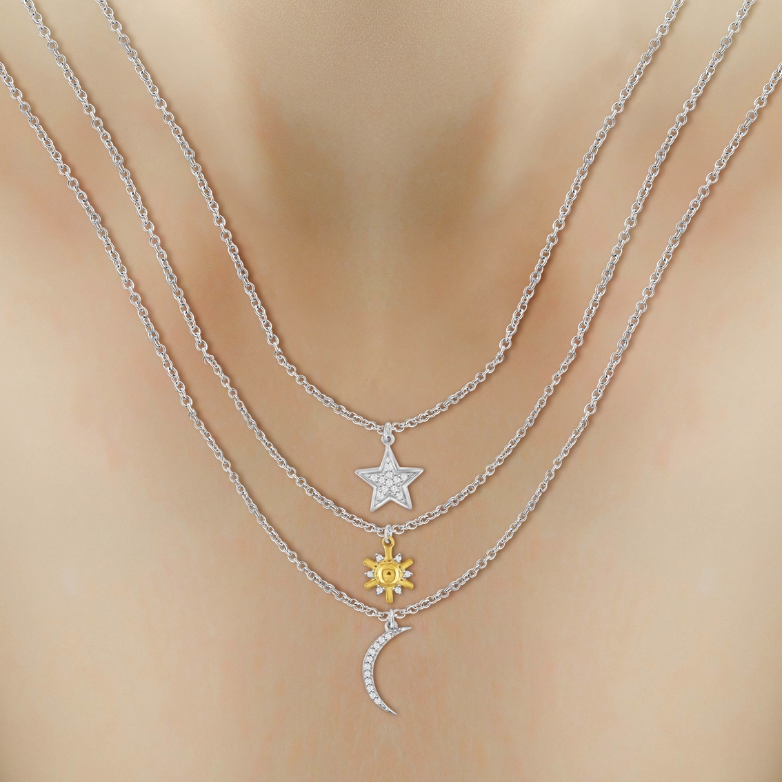 She Shines 14K Gold Over Sterling Silver 1/10 CTW Diamond Sun Moon Star Necklace - Image 2 of 2