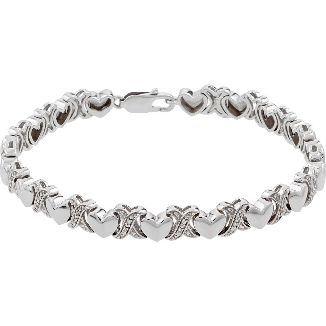 Sterling Silver 1/10 Ctw Diamond Heart And X Bracelet | Diamond