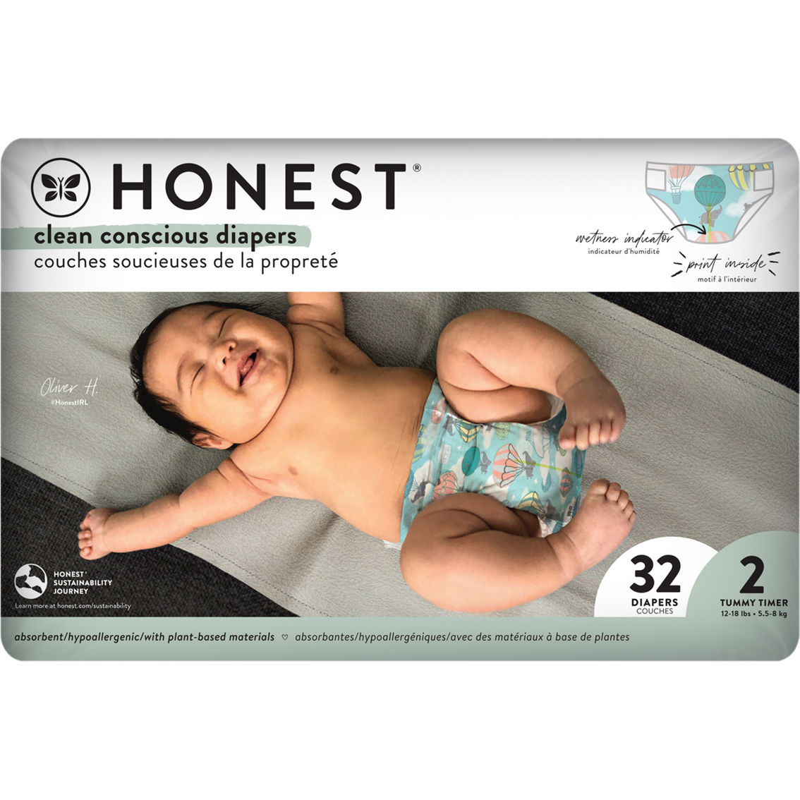 The Honest Company Pandas Clean Conscious Diapers, Size 2 (12-18 lb.), 32 ct. - Image 2 of 2
