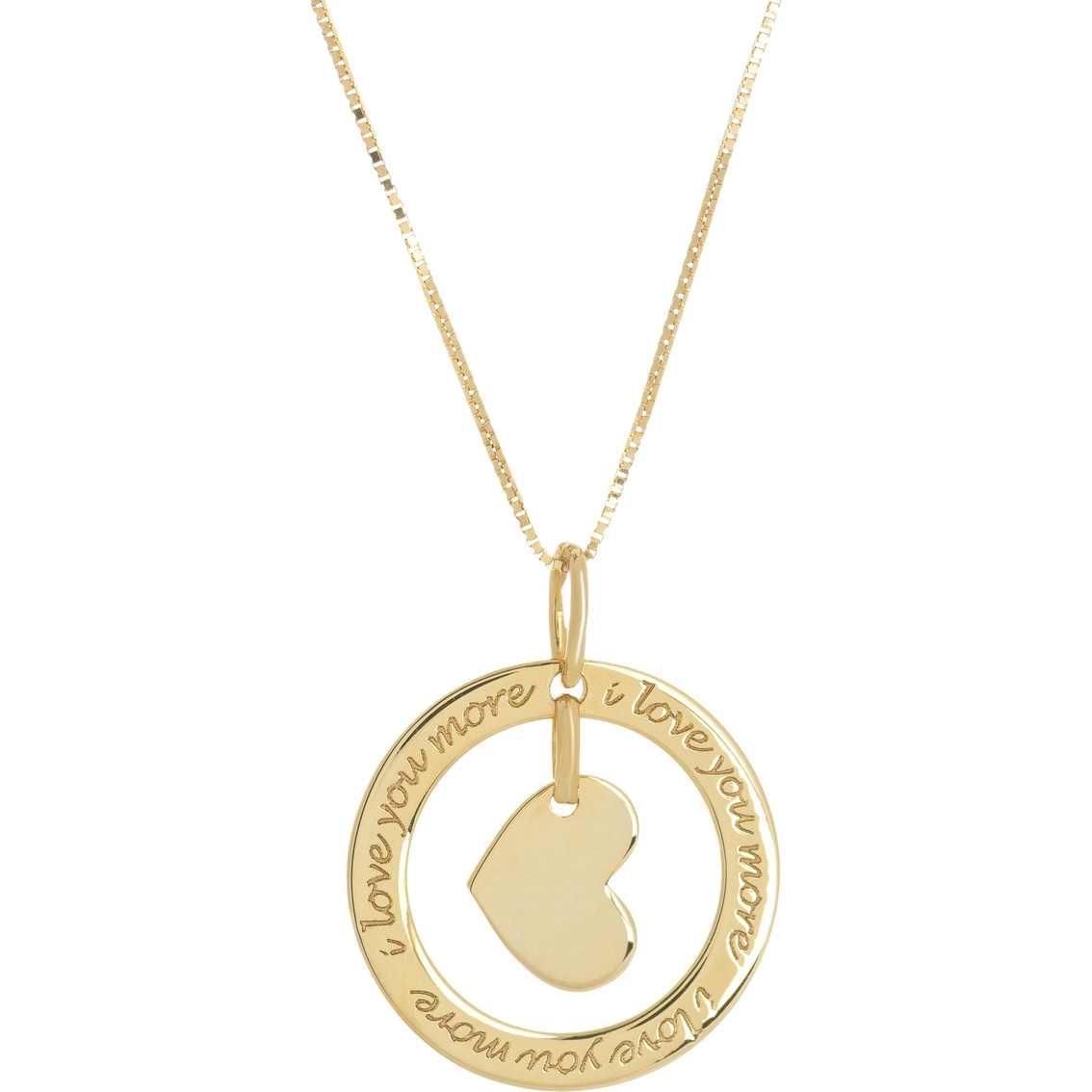 10K Yellow Gold I Love You More Circle with Heart Necklace