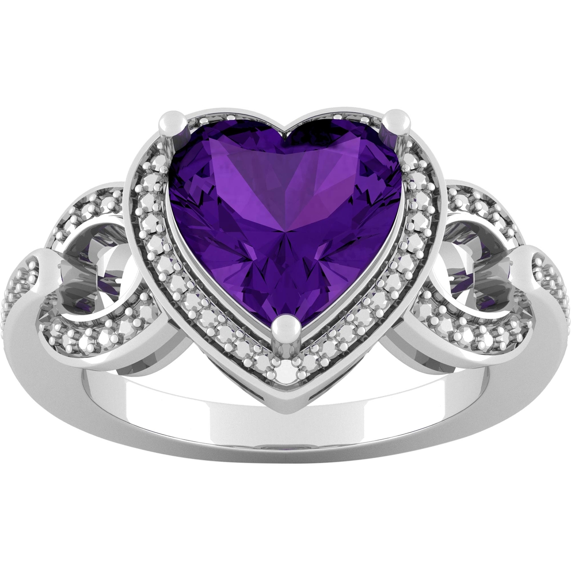 Sterling Silver 9mm Heart Amethyst Diamond Accent Ring | Gemstone Rings ...