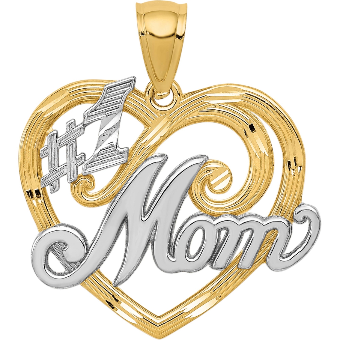 Details about   14K Yellow & White Gold Reversible Mom Heart Pendant 
