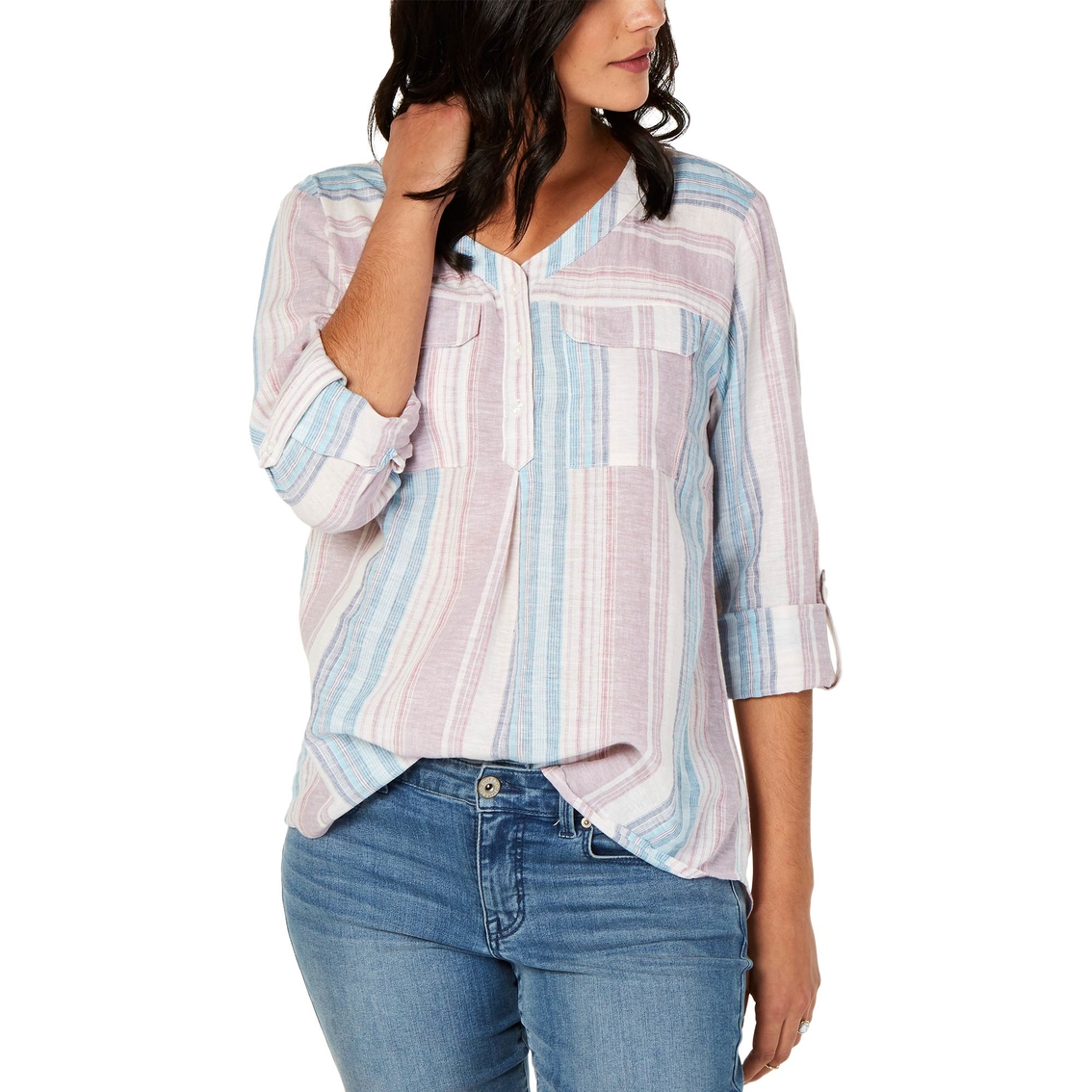 Style & Co. Striped Roll Tab Top | Tops | Clothing & Accessories | Shop ...