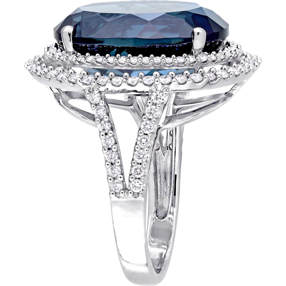 Sofia B. 14K White Gold 7/8 CTW Diamond London Blue Topaz Double Halo Ring - Image 2 of 4