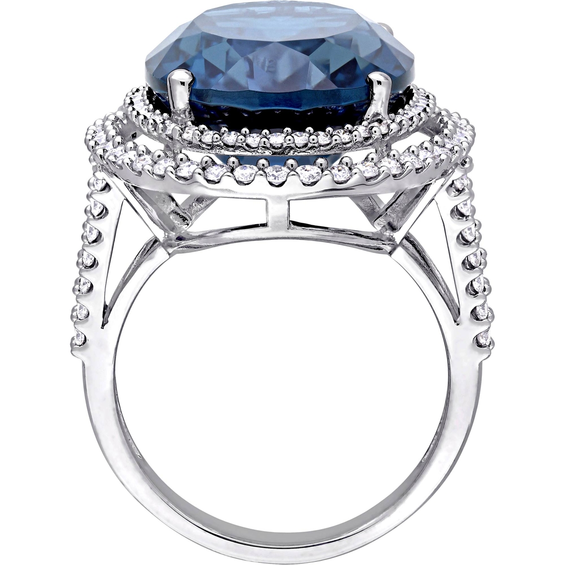 Sofia B. 14K White Gold 7/8 CTW Diamond London Blue Topaz Double Halo Ring - Image 3 of 4