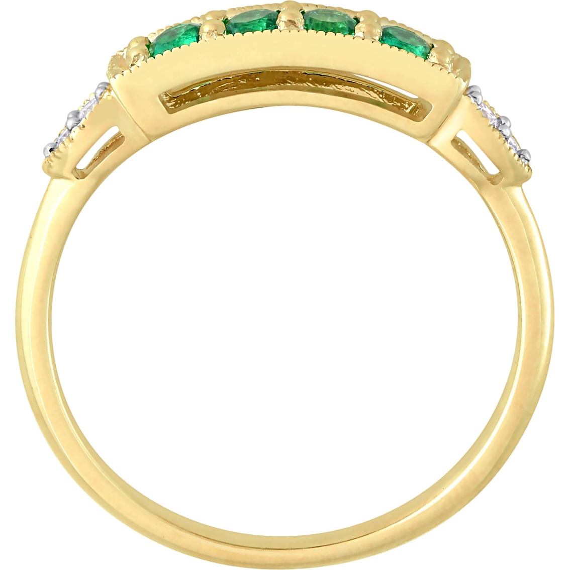 Sofia B. Created Emerald and Diamond Accent 4 Stone Bar Ring in 10K Yellow Gold - Image 3 of 4