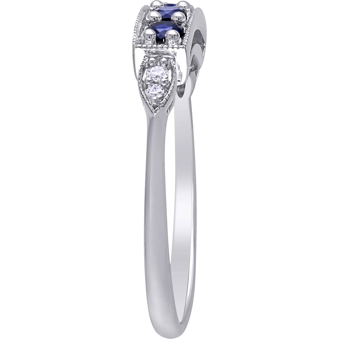10K White Gold Diamond Accent Created Blue Sapphire 4 Stone Bar Ring - Image 2 of 4
