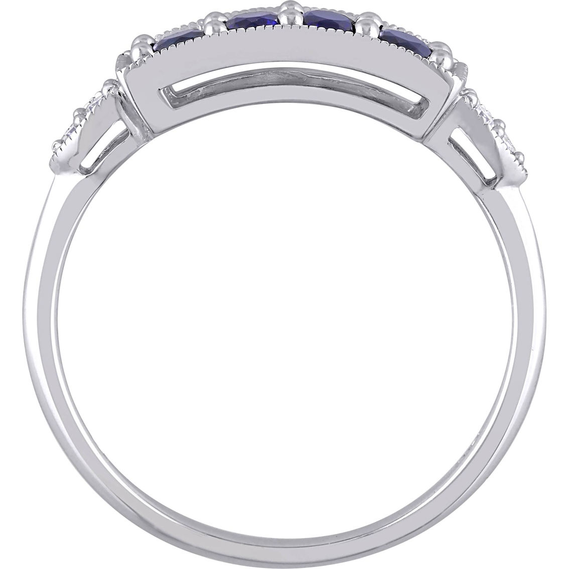 10K White Gold Diamond Accent Created Blue Sapphire 4 Stone Bar Ring - Image 3 of 4