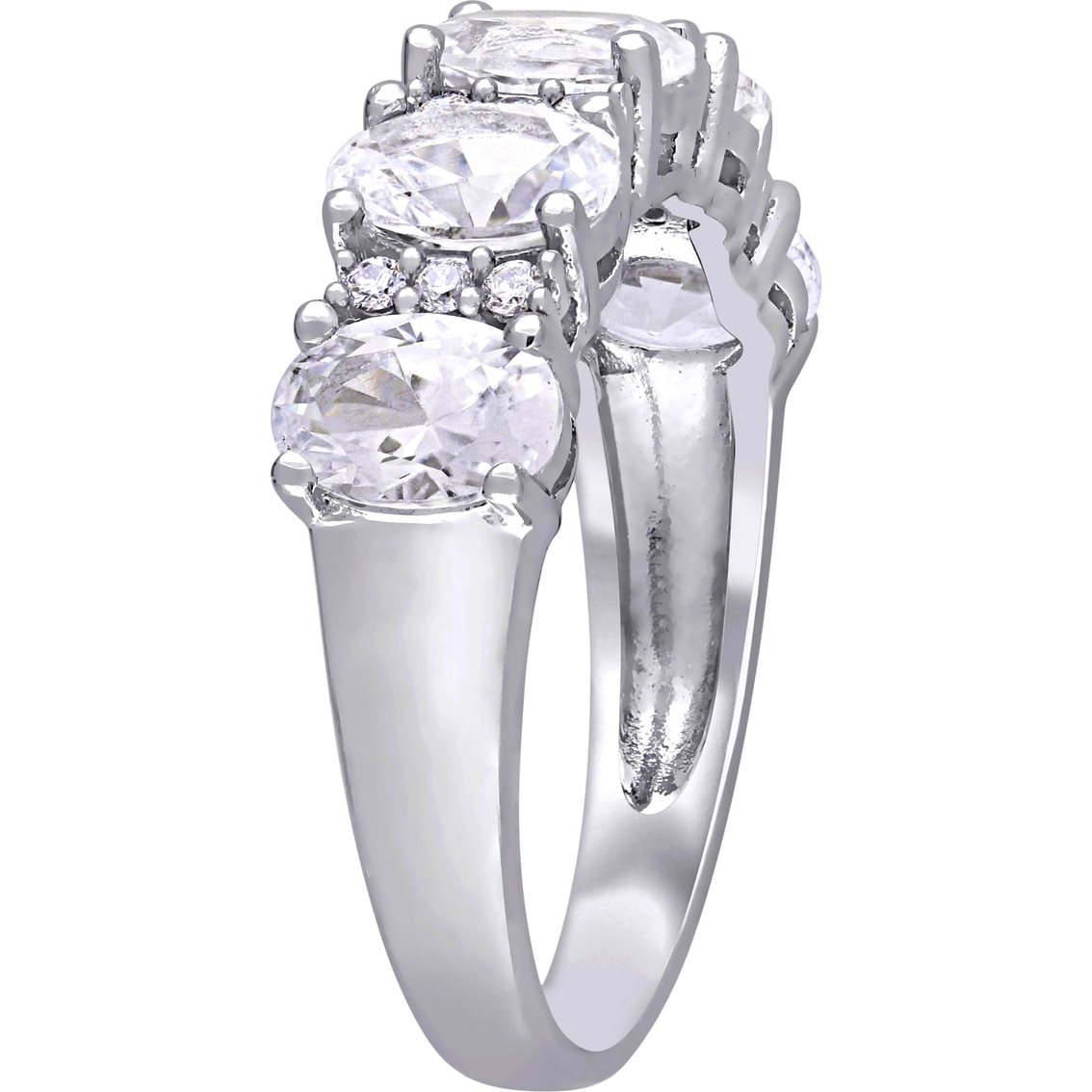 Created White Sapphire and 1/10 CTW Diamond Semi-Eternity Ring in 10K White Gold - Image 2 of 4