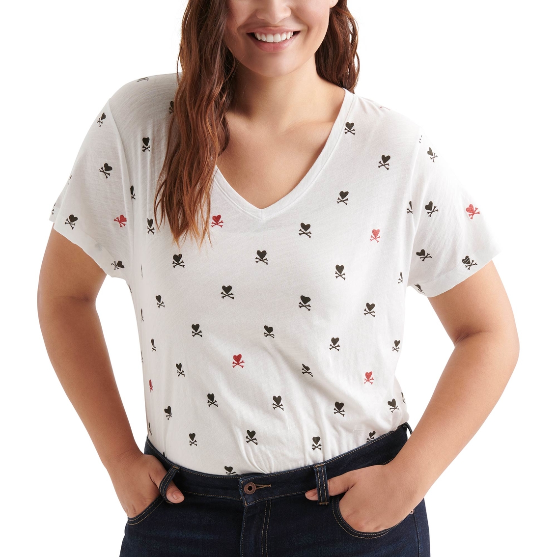 Lucky Brand Plus Size Foil Hearts Crossed Tee, Tops