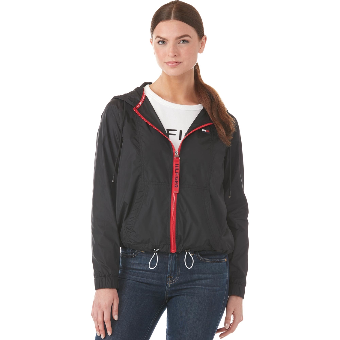 Tommy Hilfiger Sport Cropped Zip Front Hoodie With Kangaroo Pocket ...