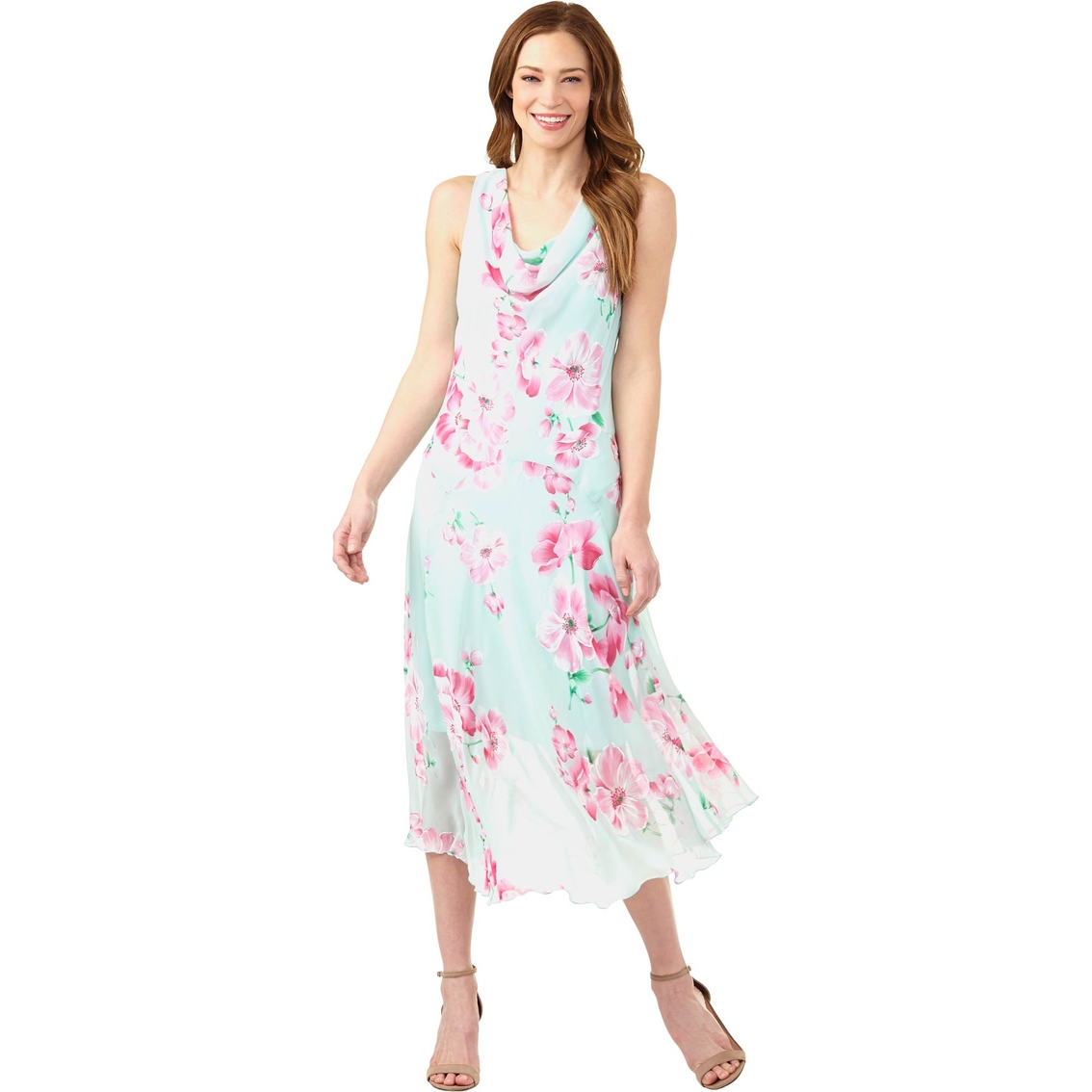 Robbie Bee Floral Drape Neck Midi Dress | Dresses | Clothing ...