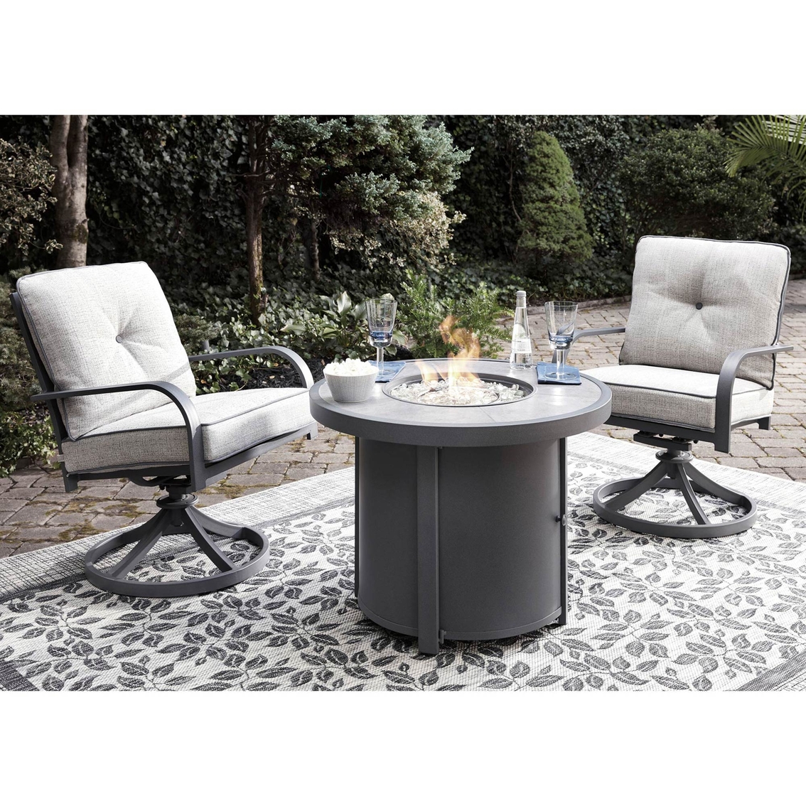 Ashley Donnalee Bay Firepit and 2 Swivel Chairs Set - Image 2 of 4