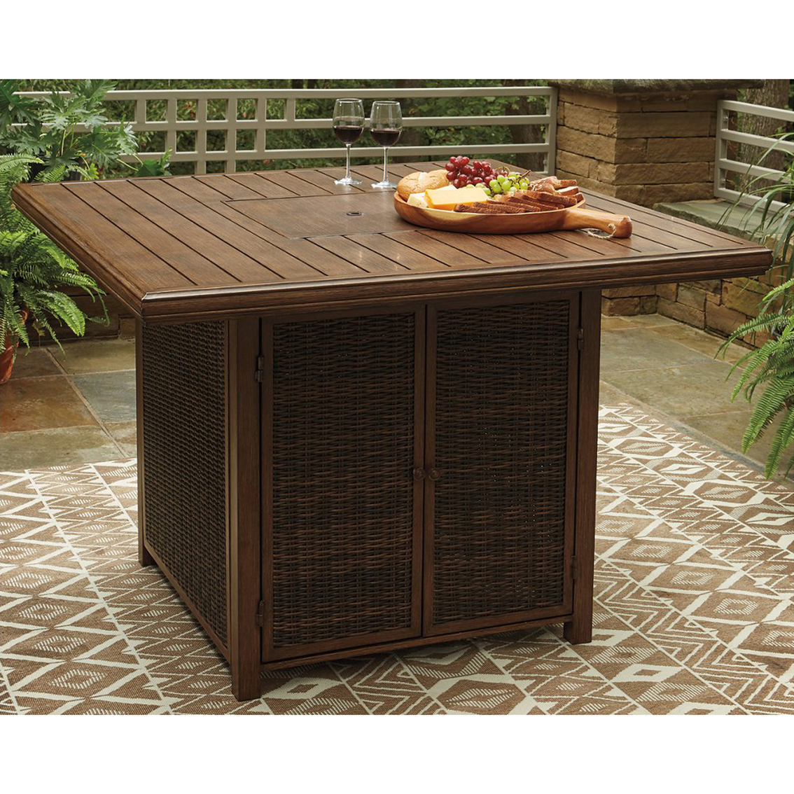 Ashley Paradise Trail Bar Table With, Ashley Outdoor Fire Pit