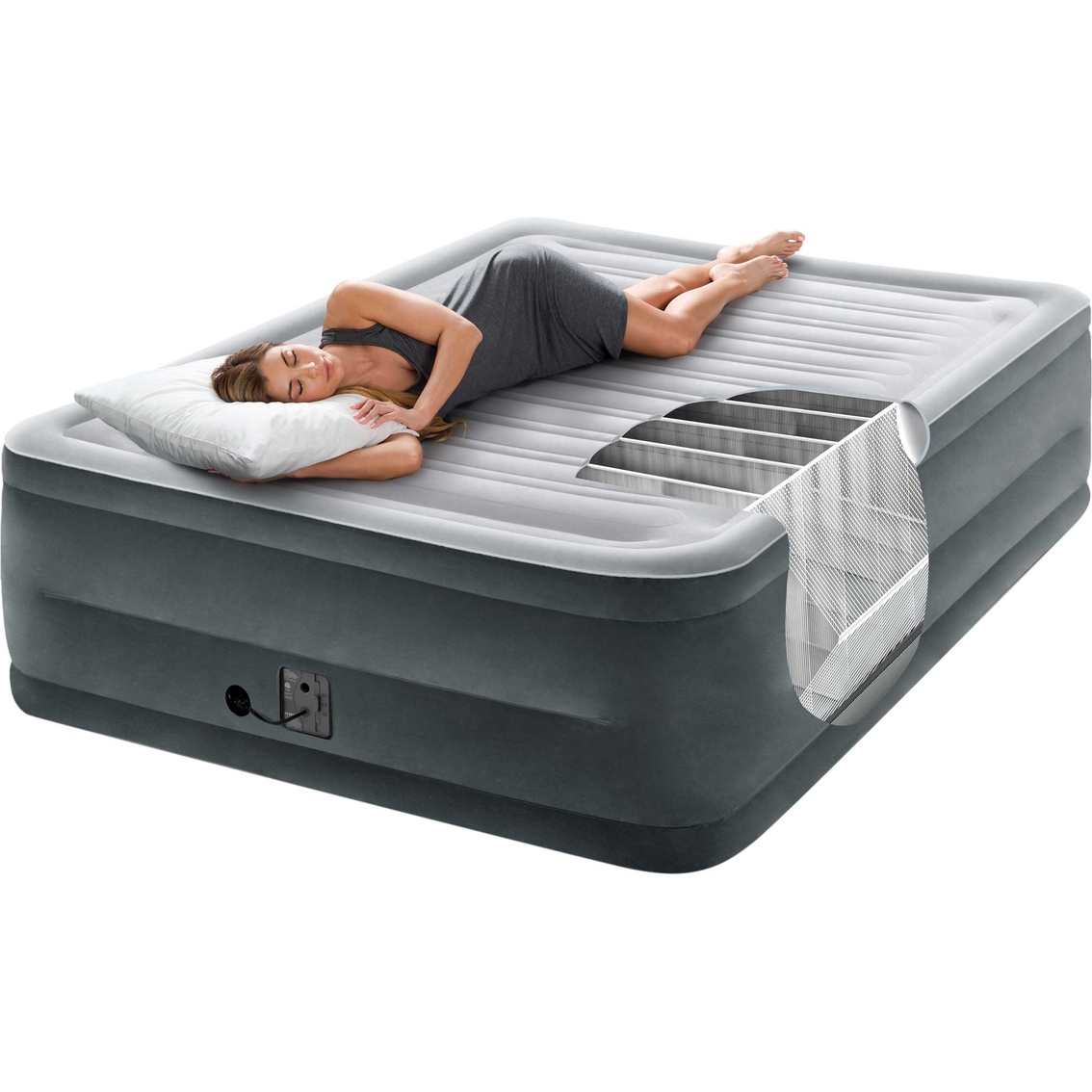 1Intex Raised 22 Queen Size Air Mattress With Built In Pump Bed Camping Matress 