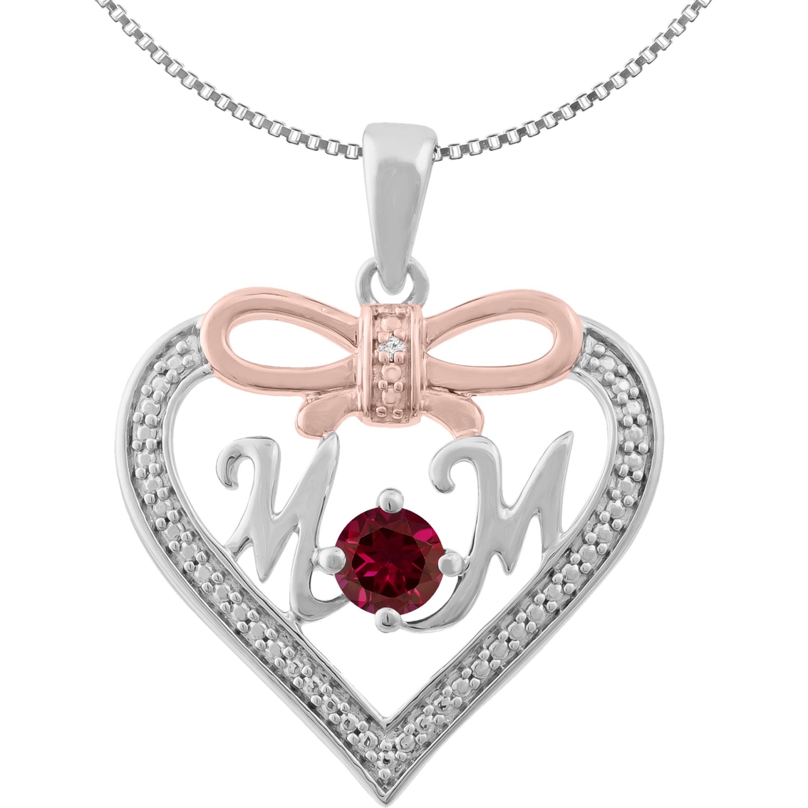 10K Rose Gold over Sterling Sliver Created Ruby Mom Heart Pendant