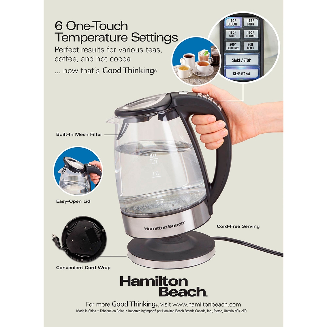 Hamilton Beach 1.7-Liter Electric Glass Kettle