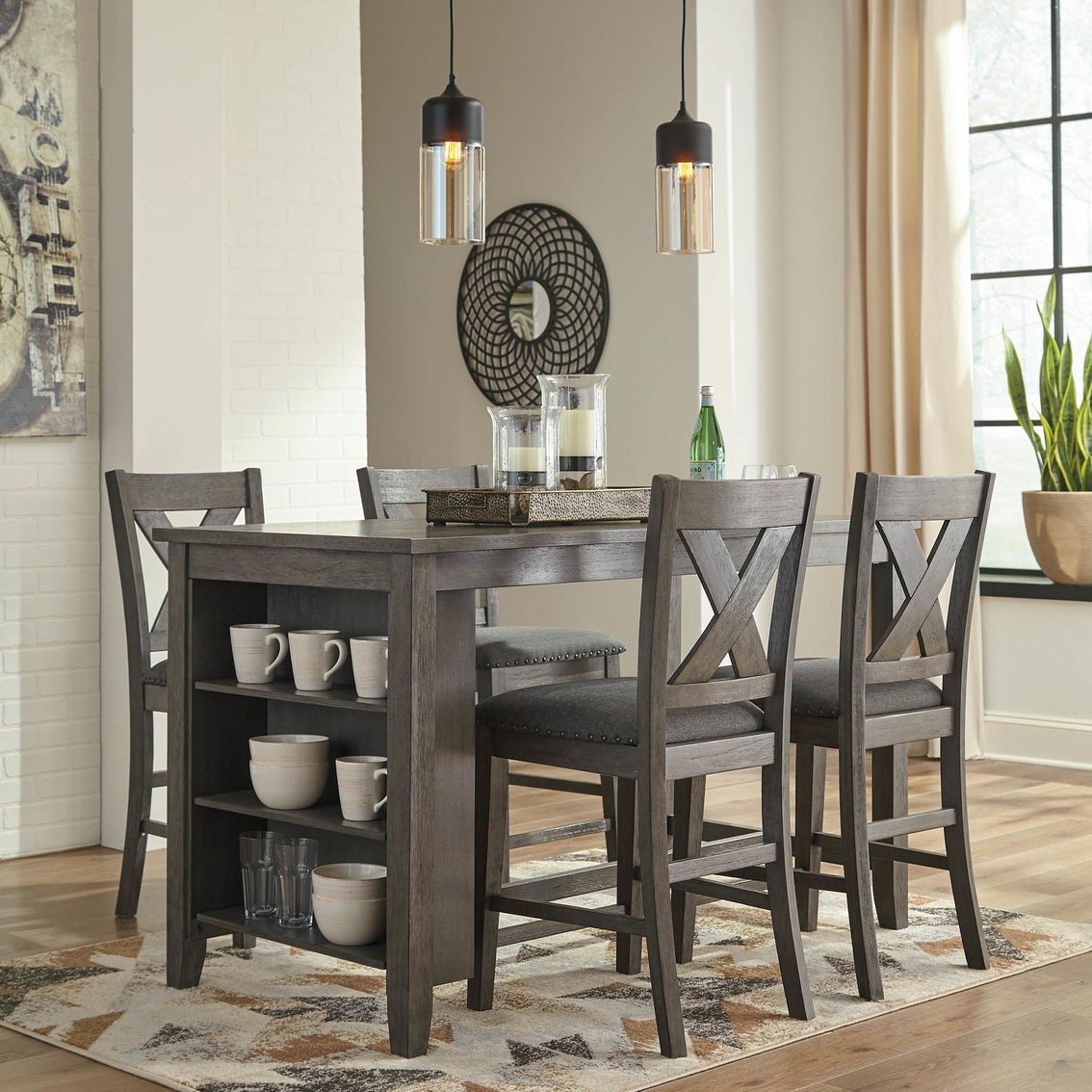 Signature Design by Ashley Caitbrook Counter Table Set with 4 High Back Stools - Image 2 of 4