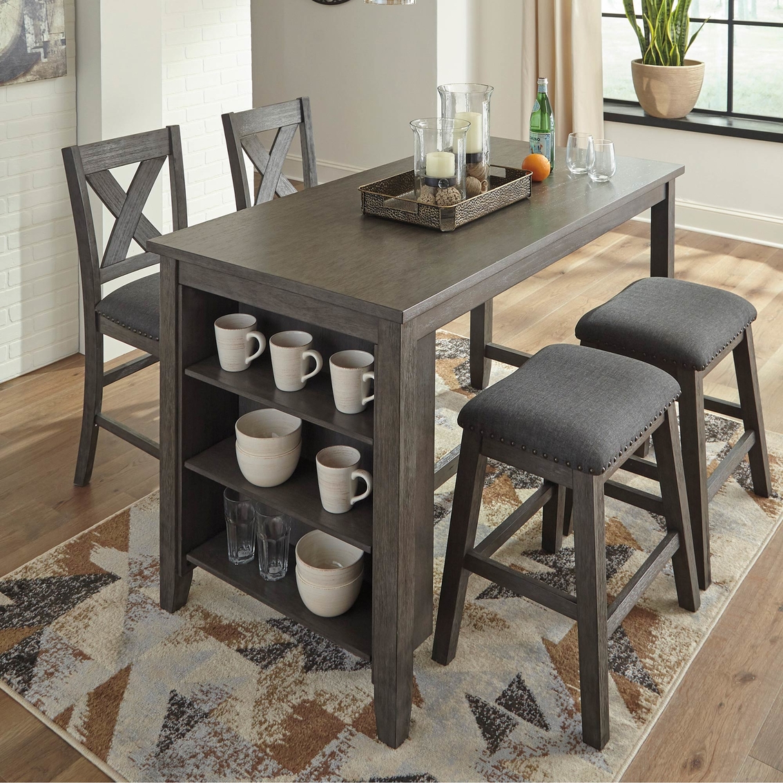 Signature Design by Ashley Caitbrook Counter Table 5 pc. Set - Image 2 of 4