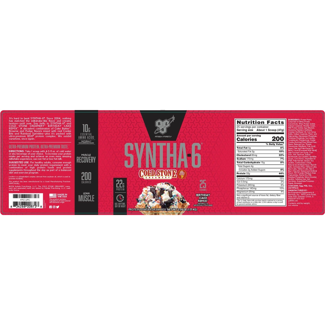 BSN Syntha 6 Protein Powder, 2.6 lb. - Image 2 of 2