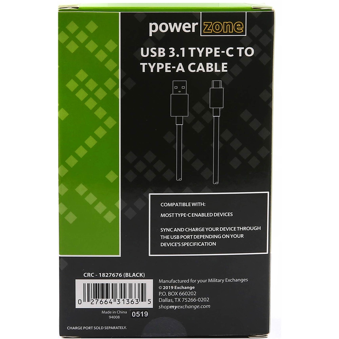 USB3.1 Type C to USB-A Cable 6ft BLK - Image 2 of 3