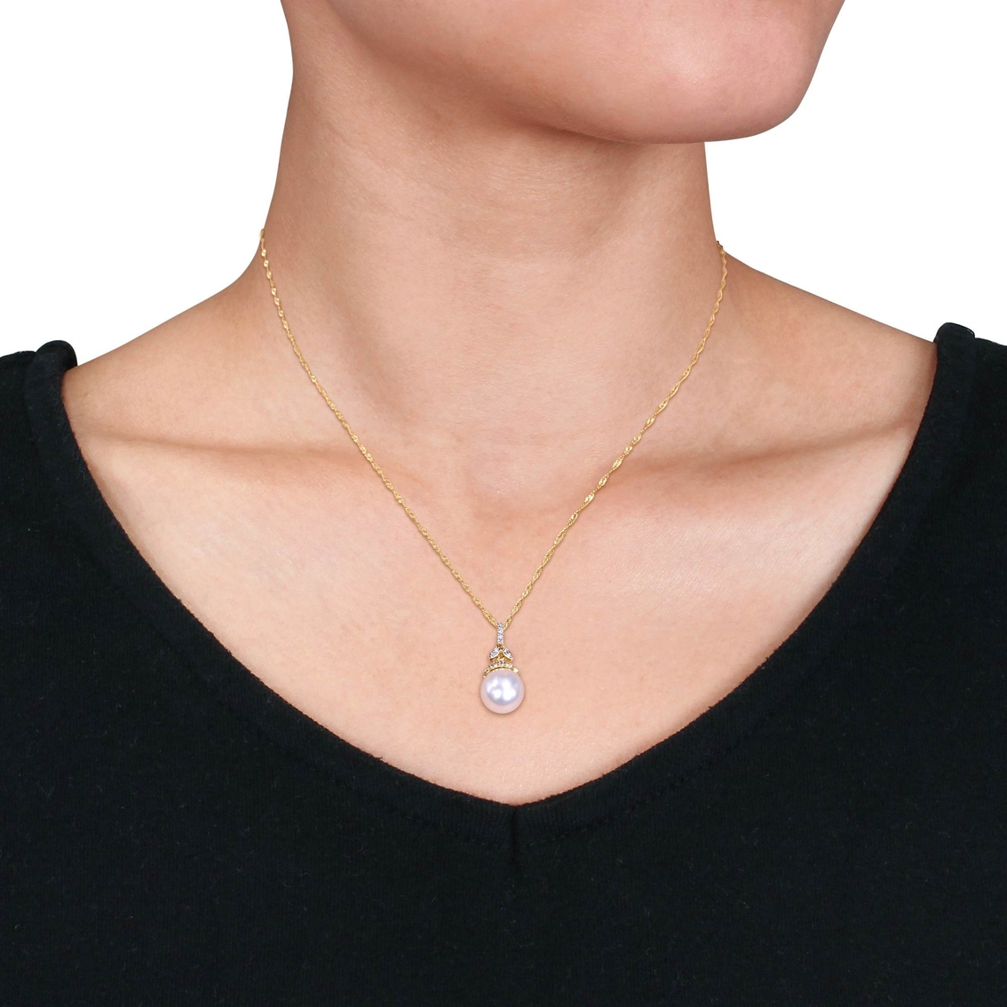 Michiko 14K Gold South Sea Cultured Pearl and 1/10 CTW Diamond Drop Necklace - Image 2 of 2