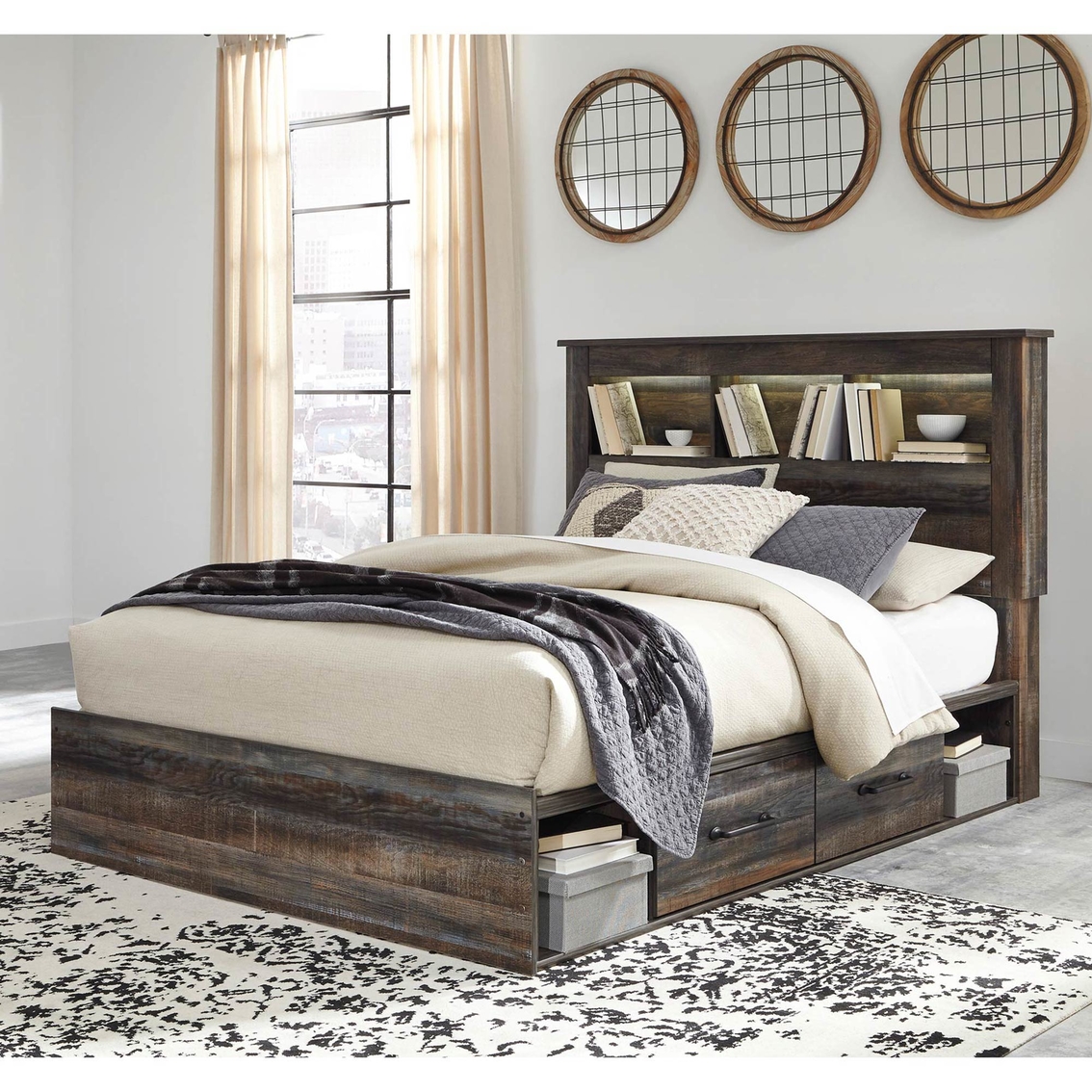 Signature Design by Ashley Drystan Bookcase Headboard Bed with 2 Side Storage Units - Image 2 of 8